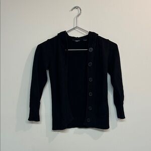 Chaps Black Button-Up Cardigan